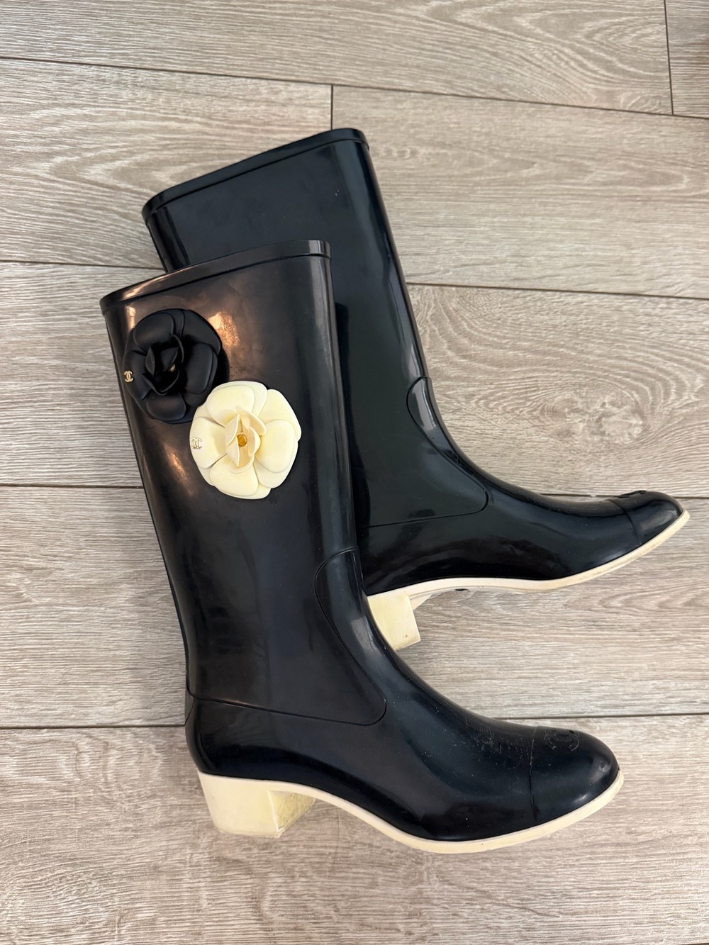 Chanel Camellia Flower Vintage Patent Rainboot